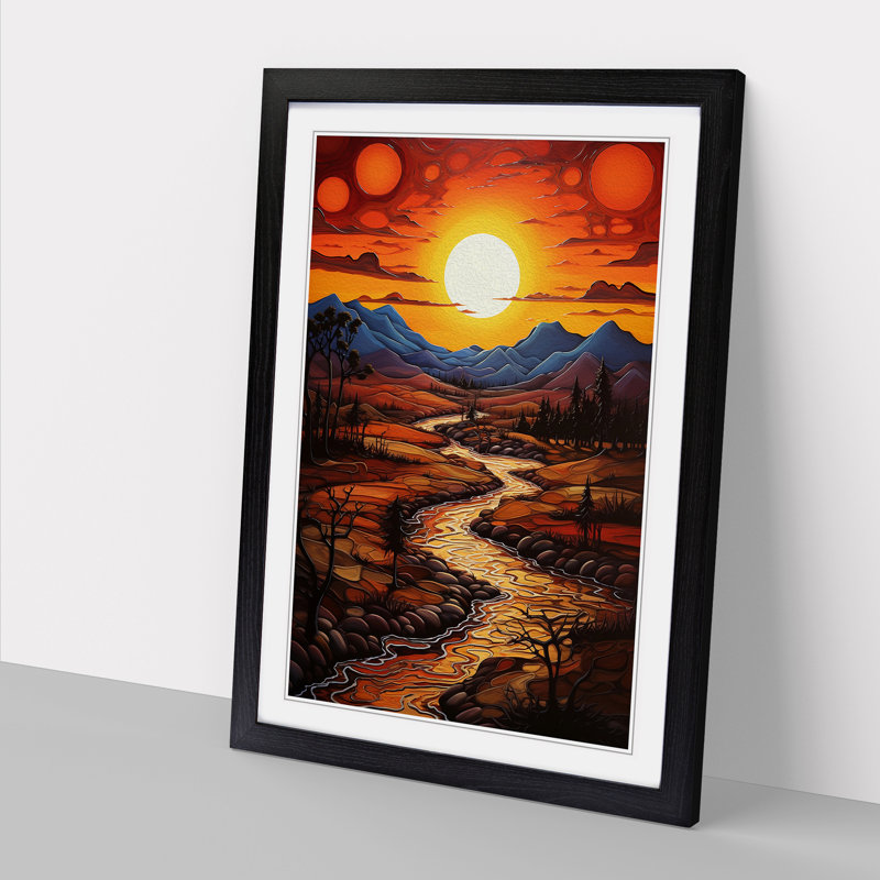 XYZ-FRM-V1223-4049 Landscape Expressionism - Single Picture Frame Print on Wood, 46cm H x 34cm W x 2cm D, Black