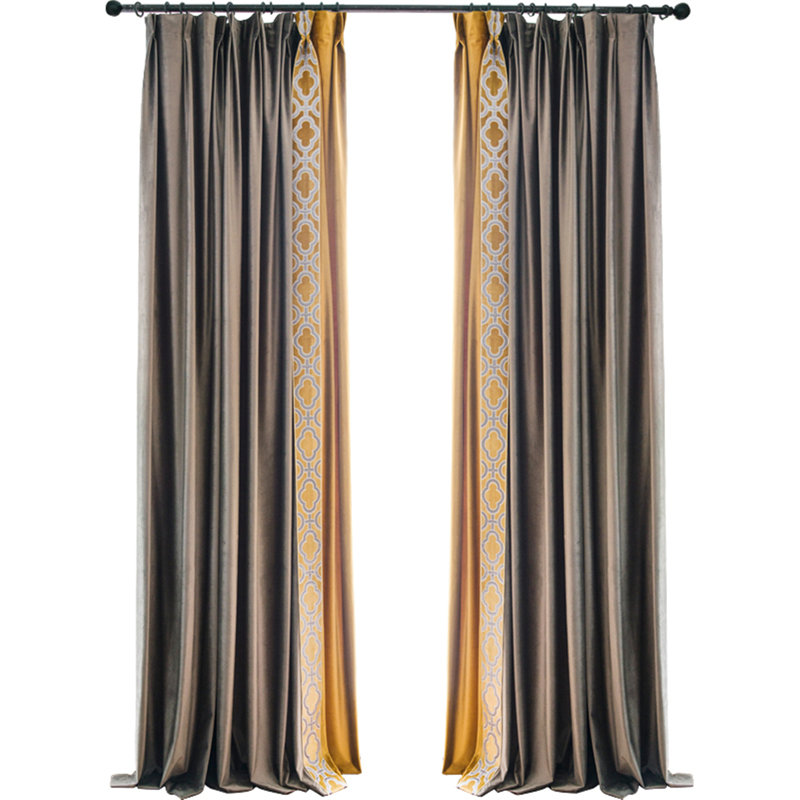 Liliana Velvet Geometric Room Darkening Thermal Pinch Pleat Curtain Panels, 45" W x 108" L, Yellow