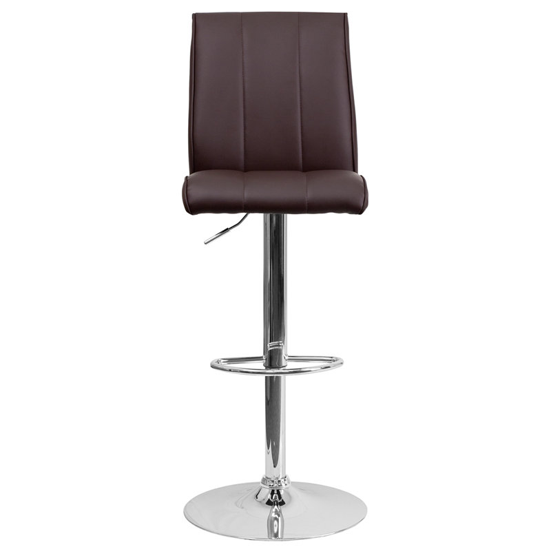 Chicopee Contemporary Adjustable Height Barstool with Vertical Stitch Panel Back, Brown