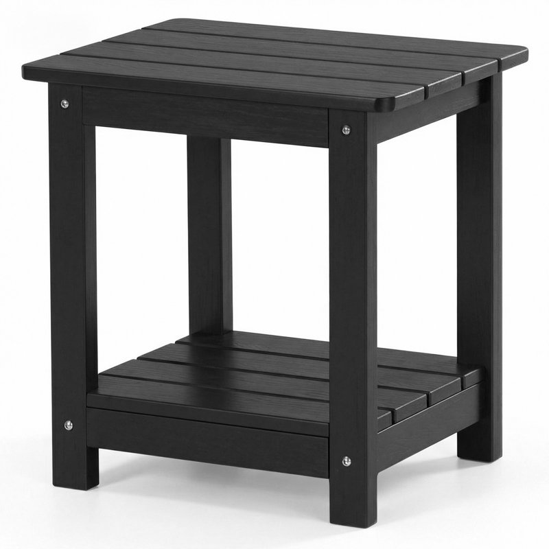Outdoor Side Table For Patio, Double Deck Adirondack End Table, Weather Resistant Hdpe, Rectangular, Black