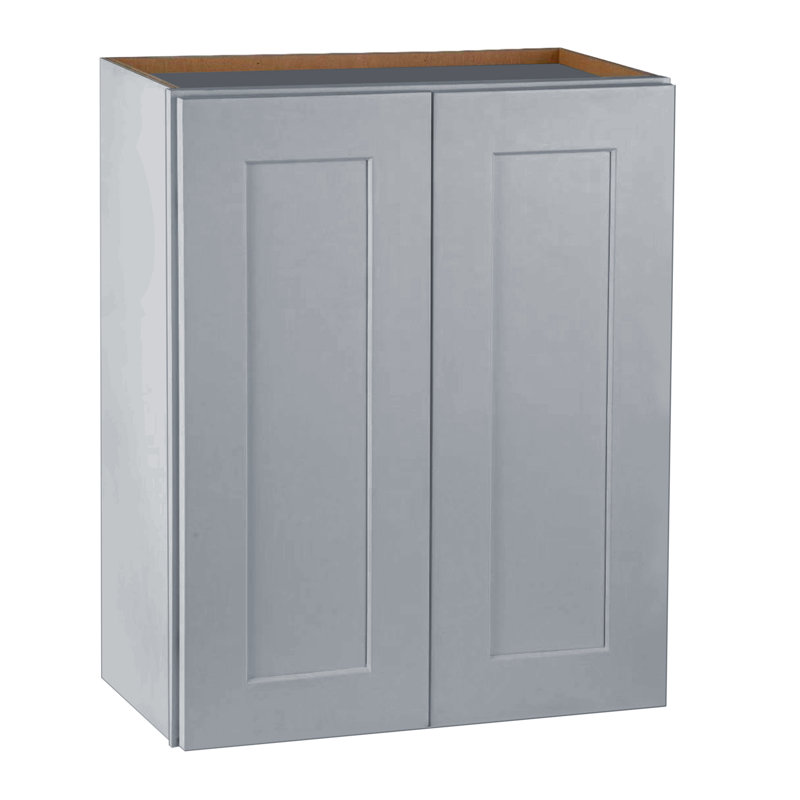 Armoire murale grise de style Shaker en bois massif avec portes doubles à fermeture amortie et 3 étagères réglables, 76 cm (L) x 30 cm (P) x 107 cm (H), bois et bois composite, 1 pièce, armoire murale, grise, à assembler