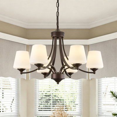 6-light Chandelier Oil Rubbed Bronze Pendant Light Fixture With Frosted Glass, Ceiling Lighting Hanging Lamp For Dining Room Living Room Bedroom