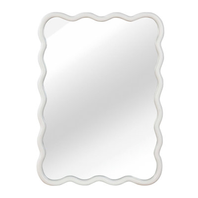 White 30"x40" Wavy Rectangle Solid Wood Frame Decorative Mirror,For Bedroom, Bathroom, Living Room, Entryway