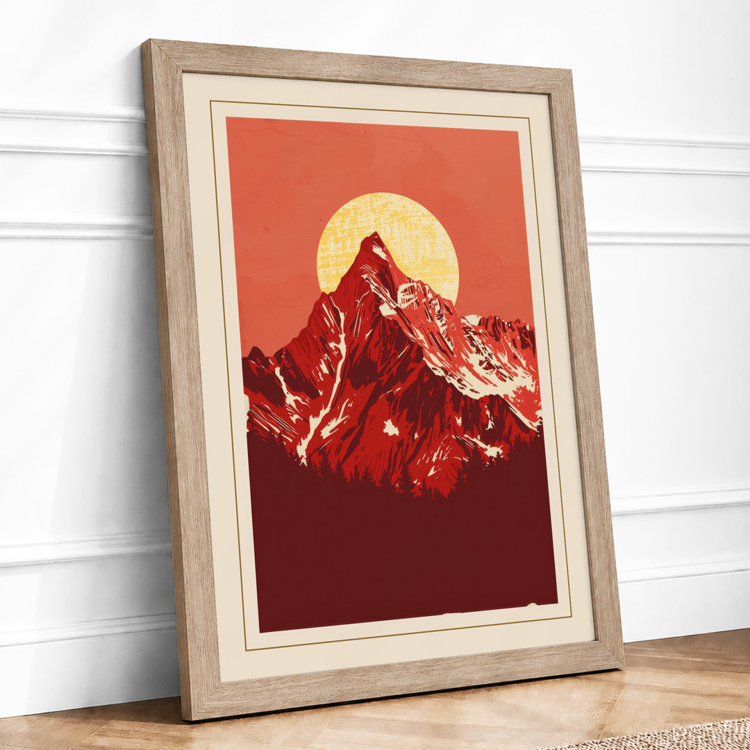 Mountains Under Moon Japandi - Framed Print