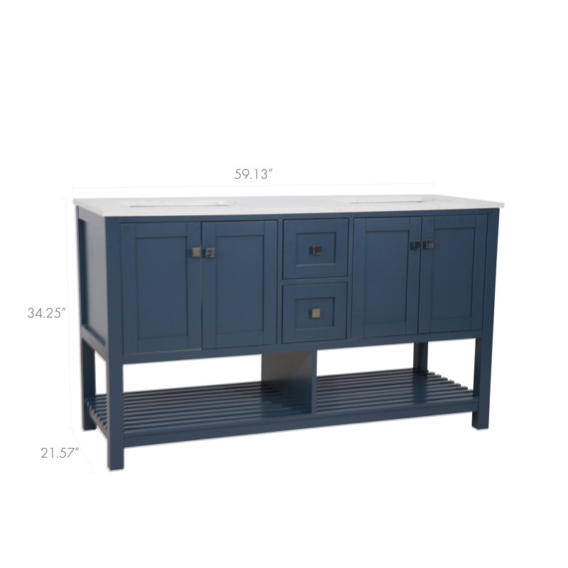 Meuble-lavabo double 64 po avec lumières DEL activées par le mouvement Akaysha , Bleu