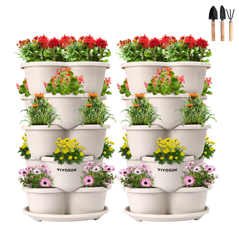 Jardinière empilable à 5 niveaux, Ivoire, 30