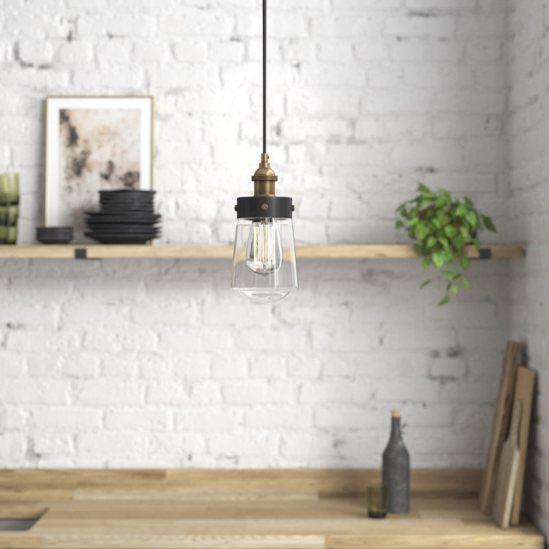 Mini-luminaire suspendu 1 lumière Savoy House Macauley en noir rétro avec laiton chaud