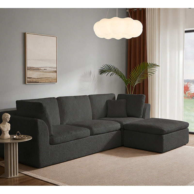 Canapé convertible en L avec repose-pieds, Gris chenille