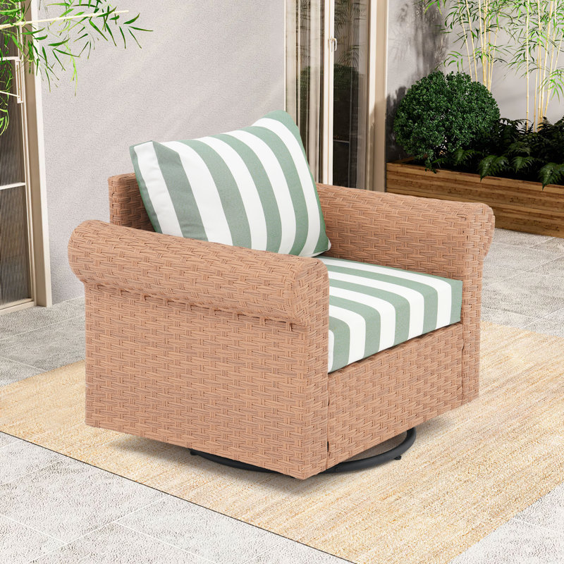 Chaise d'extérieur pivotante en rotin avec coussins