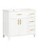 Armoire de meuble-lavabo 36 po avec lavabo 36 po - Bois massif et planches, finition blanche, deux portes et trois tiroirs, céramique gauche pour lavabo actualisé, armoire, 2 3