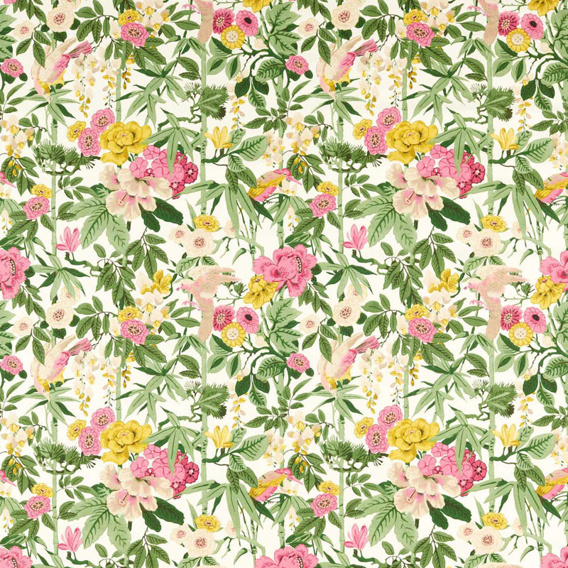 Bamboo & Bird Fabric, Scallion Green/Fushia