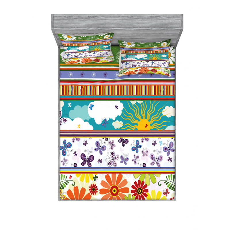 Ensemble de draps Daisy, Ensemble de drap pour grand lit avec drap-housse