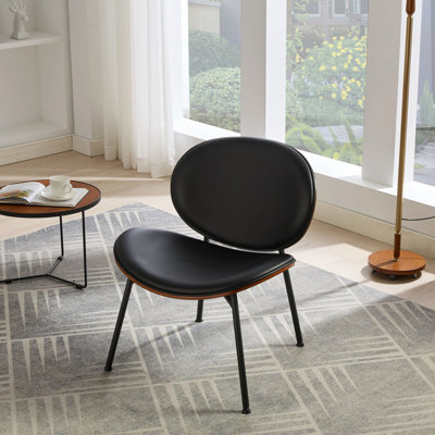 Fauteuil en cuir Pu de Johanna avec large, courbé pour le confort, fauteuil de style Mid-Century Sw1871bk, finition de salon en noyer noir, salon, chambre à coucher, bureau à domicile,