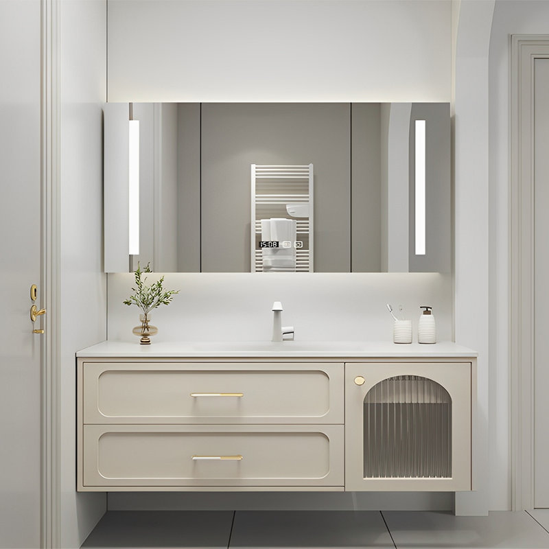 Simple exquisite bathroom cabinet, Beige, 59.06"