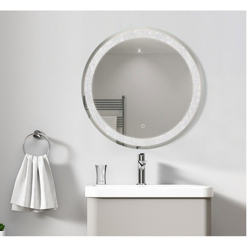 Miroir rond sans cadre avec désembueur à DEL Bindvasini, température réglable, gradateur et mémoire intelligente