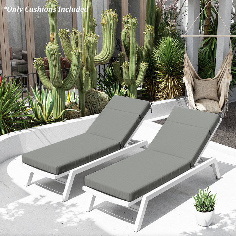 2-Piece Outdoor Chaise Lounge Chair Cushion, 80"X26"X4", Light Gray