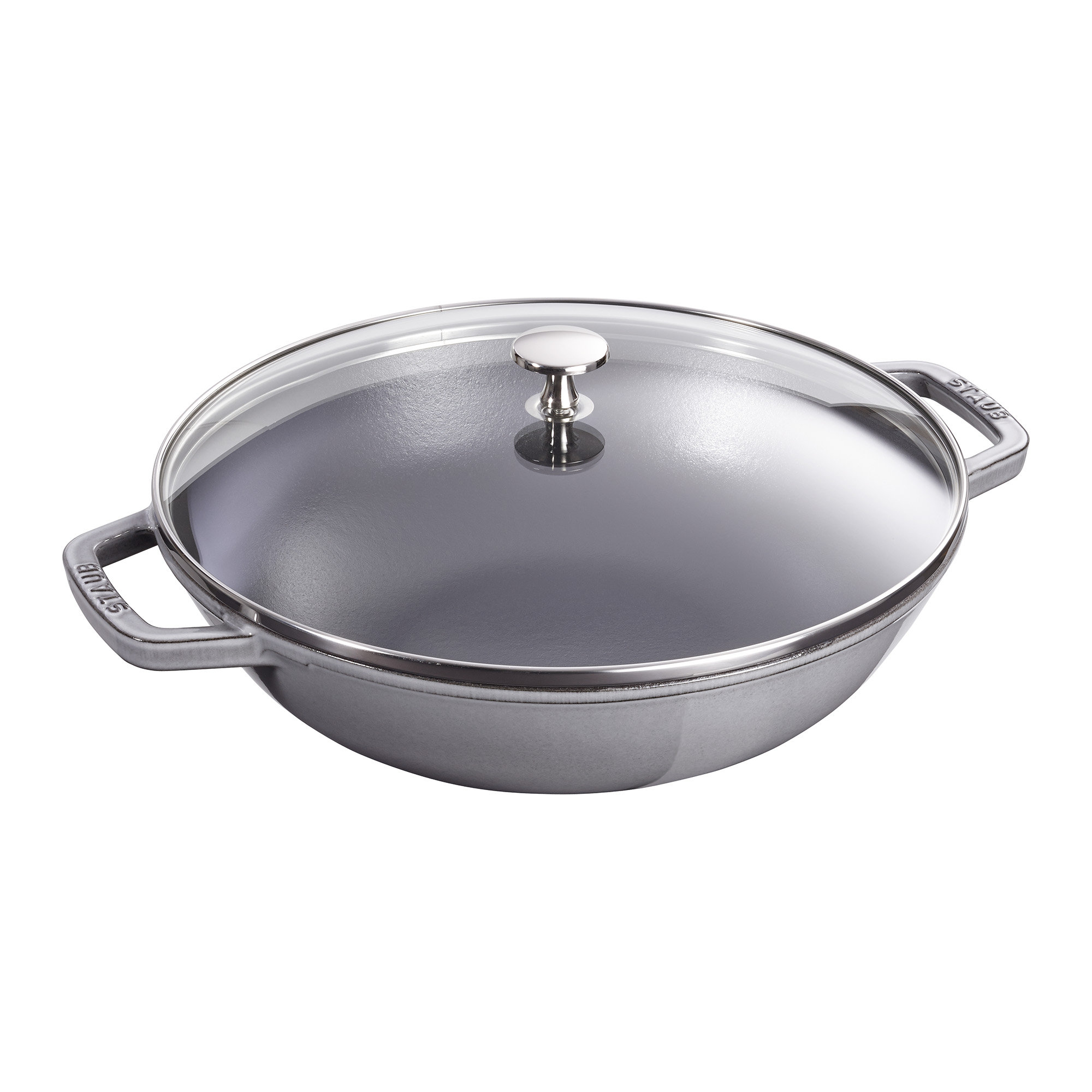 Staub Cast Iron Perfect Pan with Glass Lid, Wok, Dutch Oven, 4.5-Quart, Serves 4-5, Graphite Gray