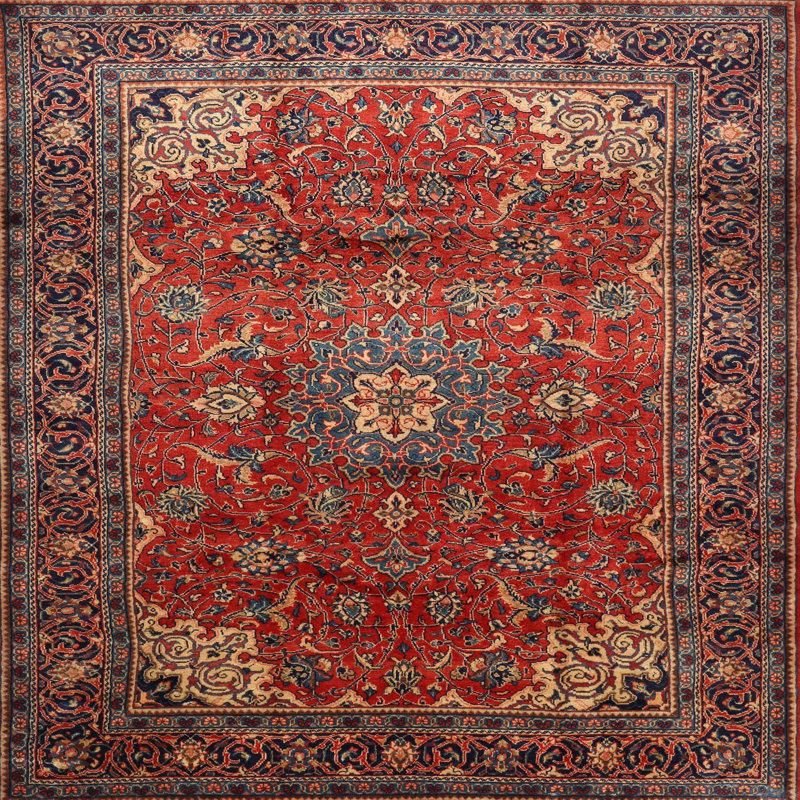 Tapis traditionnel rouge / brun Bisa, Carré 8 pi