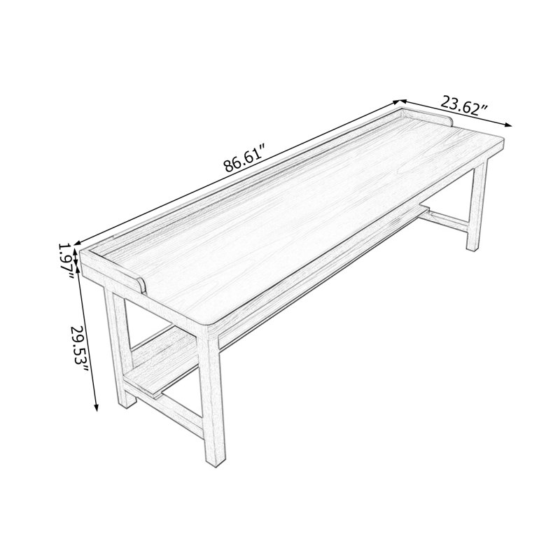 Tan Rectangular Solid Wood desk, 29.6" H x 86.7" W x 23.7" D