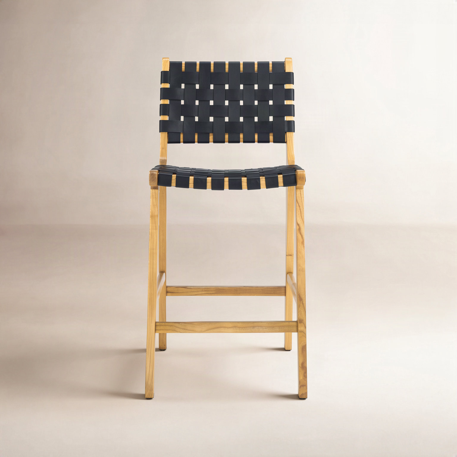 Alston Leather Bar and Counter Stool, Black Leather/Natural Frame, Counter Stool (27.16" Seat Height)
