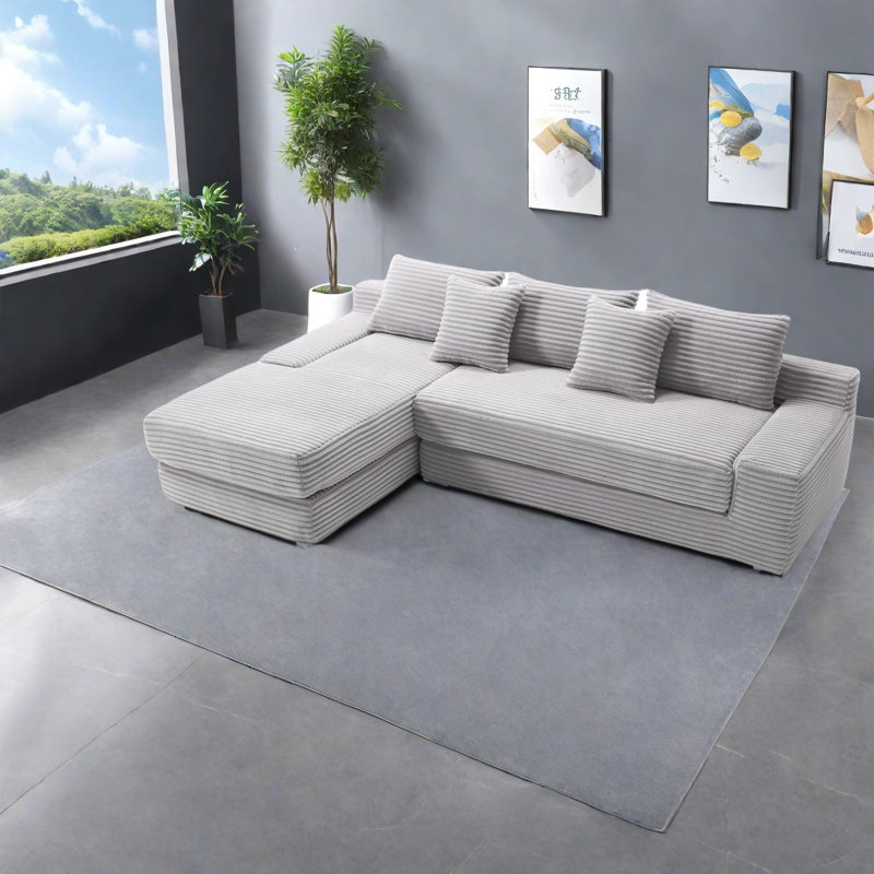 Canapé modulaire multifonctionnel moderne en tissu, canapé en nuage gris clair en forme de L pour le salon