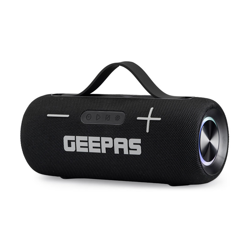 GEEPAS Waterproof Bluetooth Speaker | Portable Wireless Speaker with RGB Lights 10M Range IPX5 Rating 7H Playtime USB/Bluetooth 5.3/FM/TF/AUX/MIC Strap Included Travel Outdoor Speaker for Camping