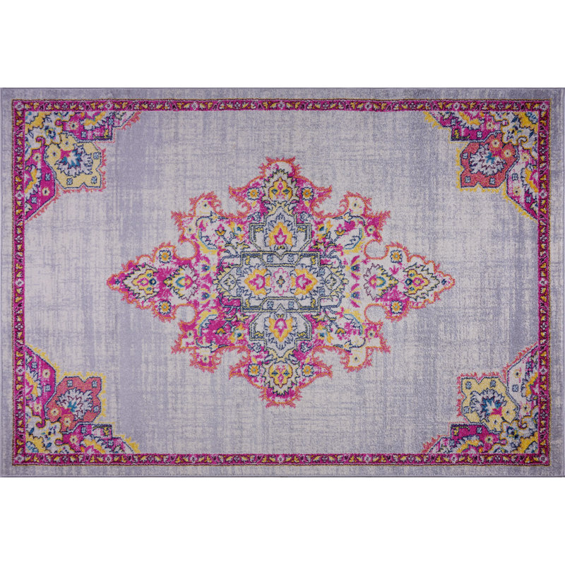 Tapis oriental rose / bleu / jaune SantaFe, Rectangulaire 7 pi 11 po x 10 pi 6 po