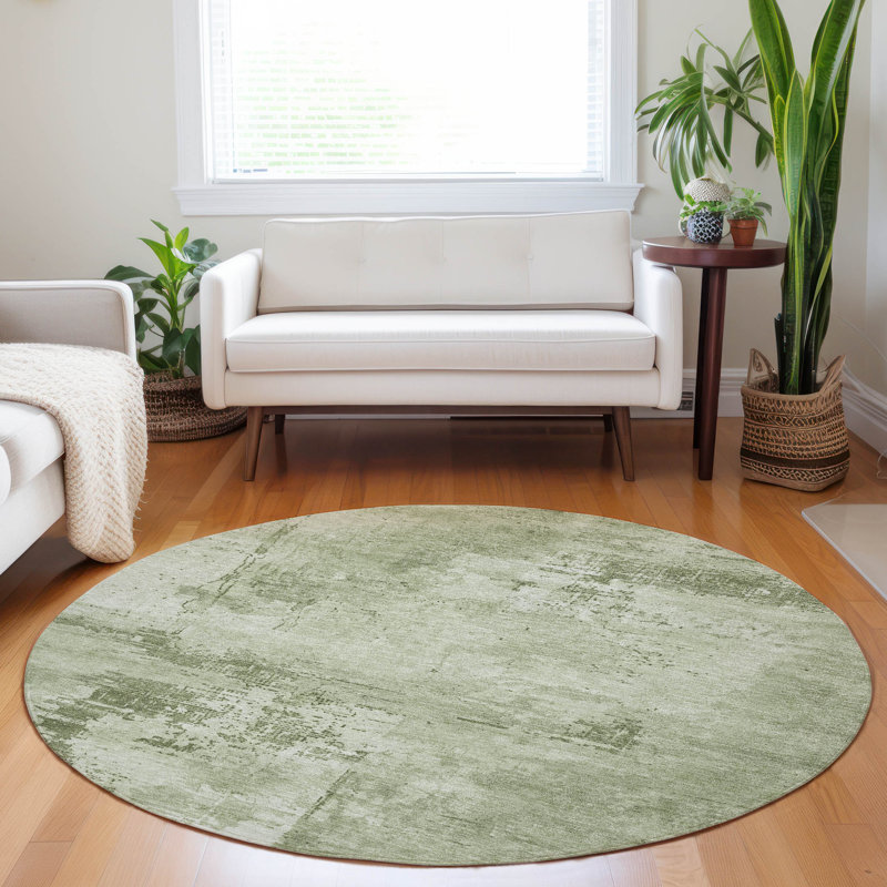 Cassiva Olive Washable Indoor-Outdoor Rug - , 8' x 8'