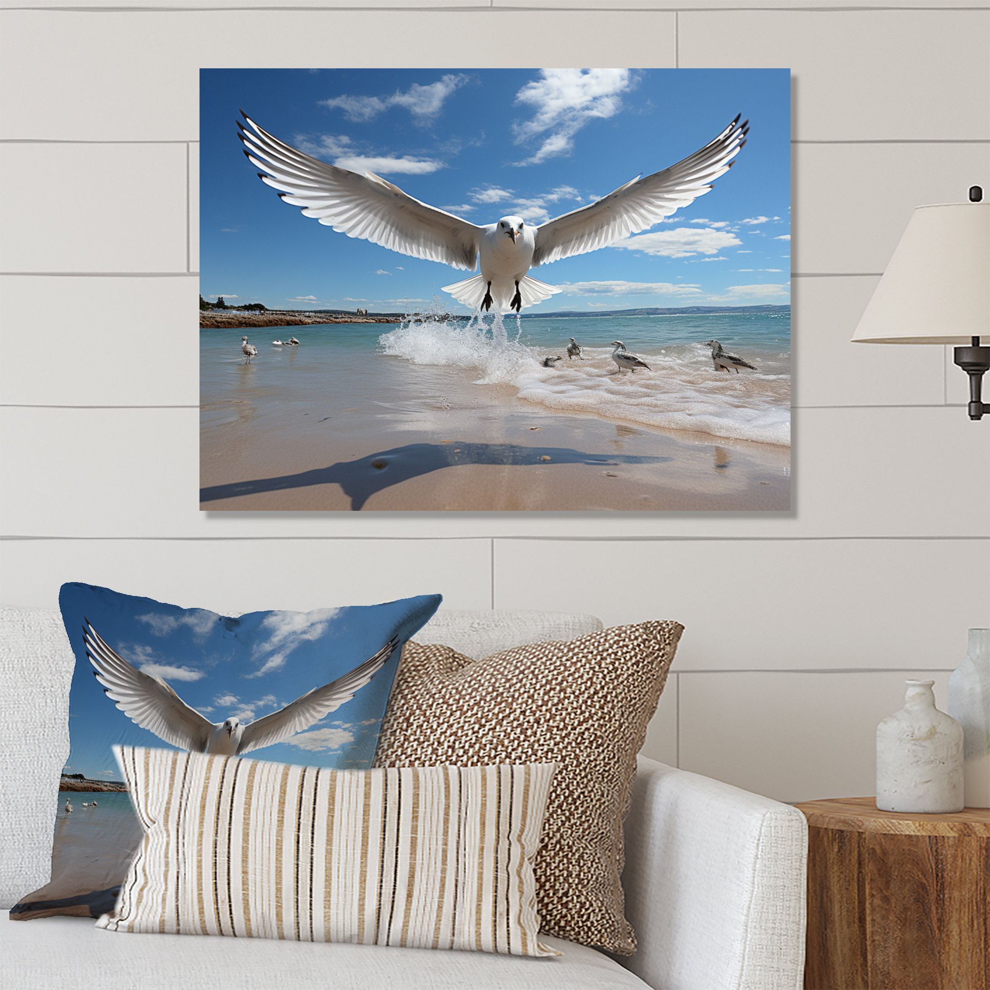 Dovecove Blue Seagulls in Flight at Beach - Animals Metal Wall Art ...