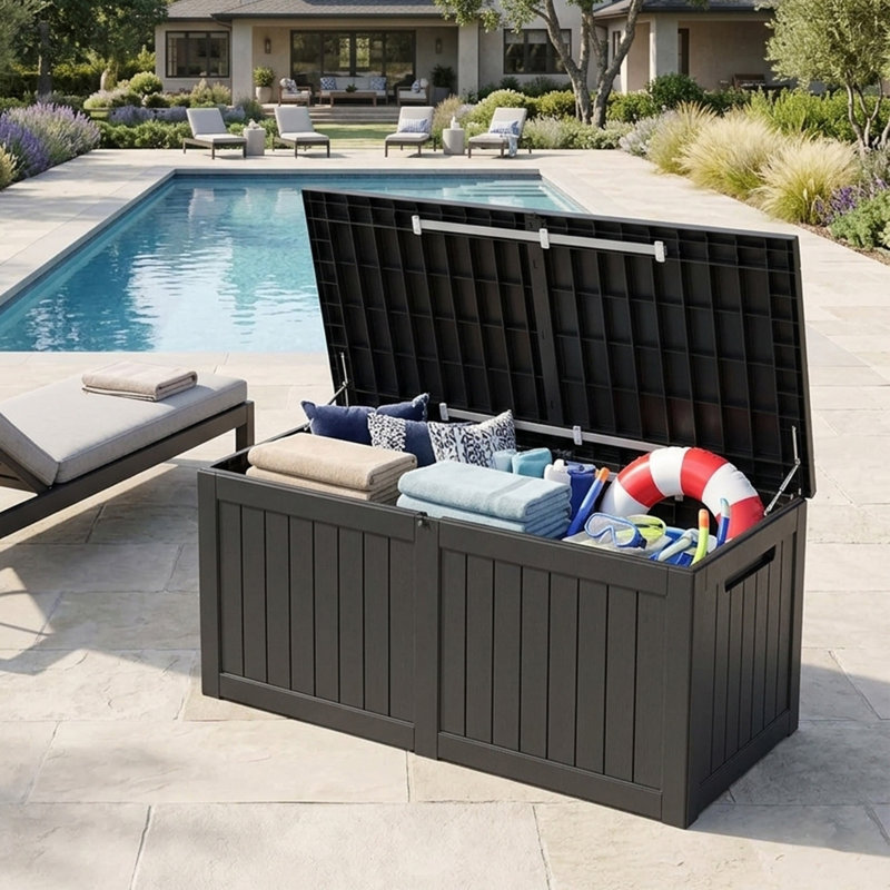 Decksplore 250 Gallons Water Resistant Resin Lockable Deck Box, Black