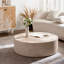 Table basse 38,19 po ronde avec motif, sans assemblage, couleur principale ambrée, ton de bois gris, finition laquée, rangement ouvert, fixation au sol, pour table moderne dans l'espace principal, convient au design contemporain