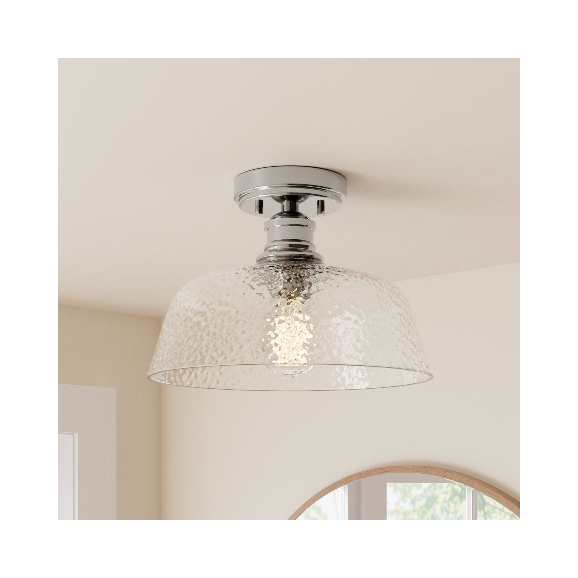 Lindholm Single Light Glass Semi Flush Mount, Polished Nickel