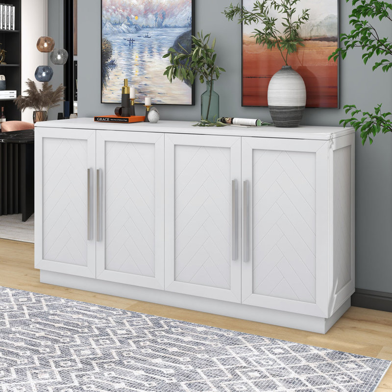 Armoire de rangement à 4 portes, tablettes réglables, Blanc