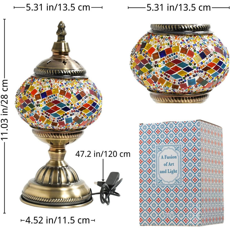 Turkish Moroccan Mosaic Table Lamp, Handmade Glass Bedside Night Light, Metal Base, Decorative Lantern for Bedroom, Living Room - Bulb Included