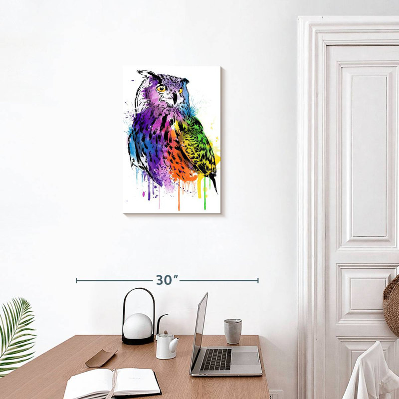 Chouette aquarelle, H 24 po x l 16 po