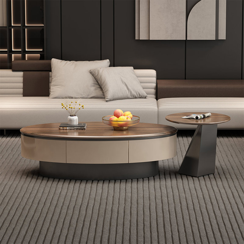 Vintage oval solid wood coffee table