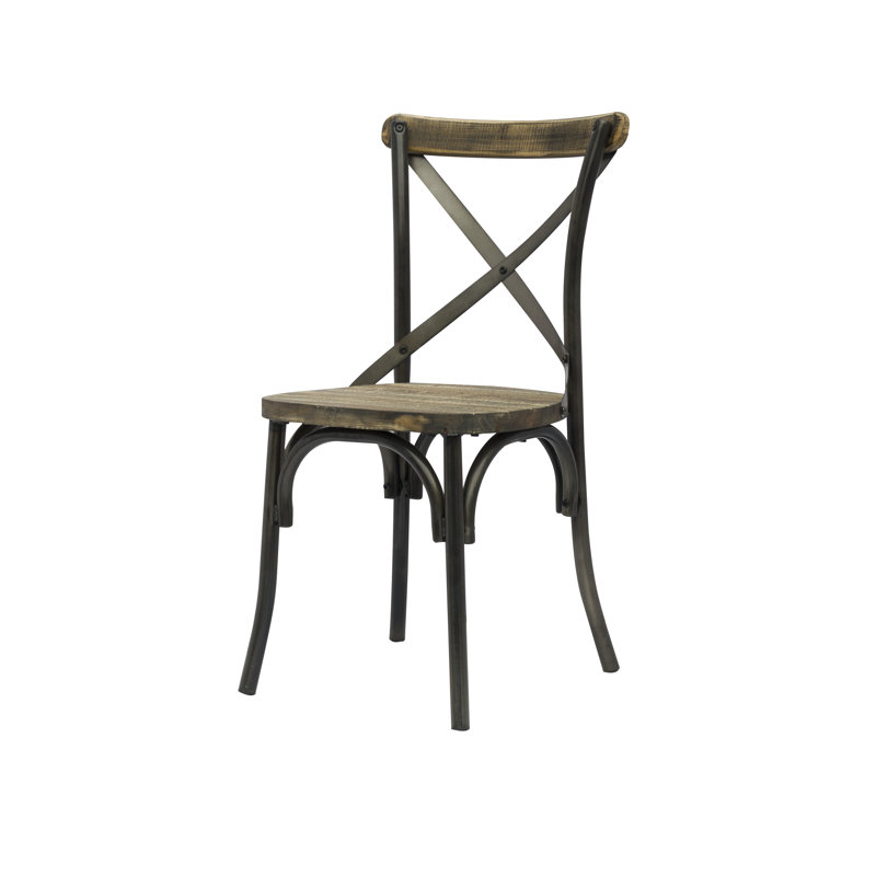 Chaise en métal avec siège en bois 74541, Acier industriel / bois