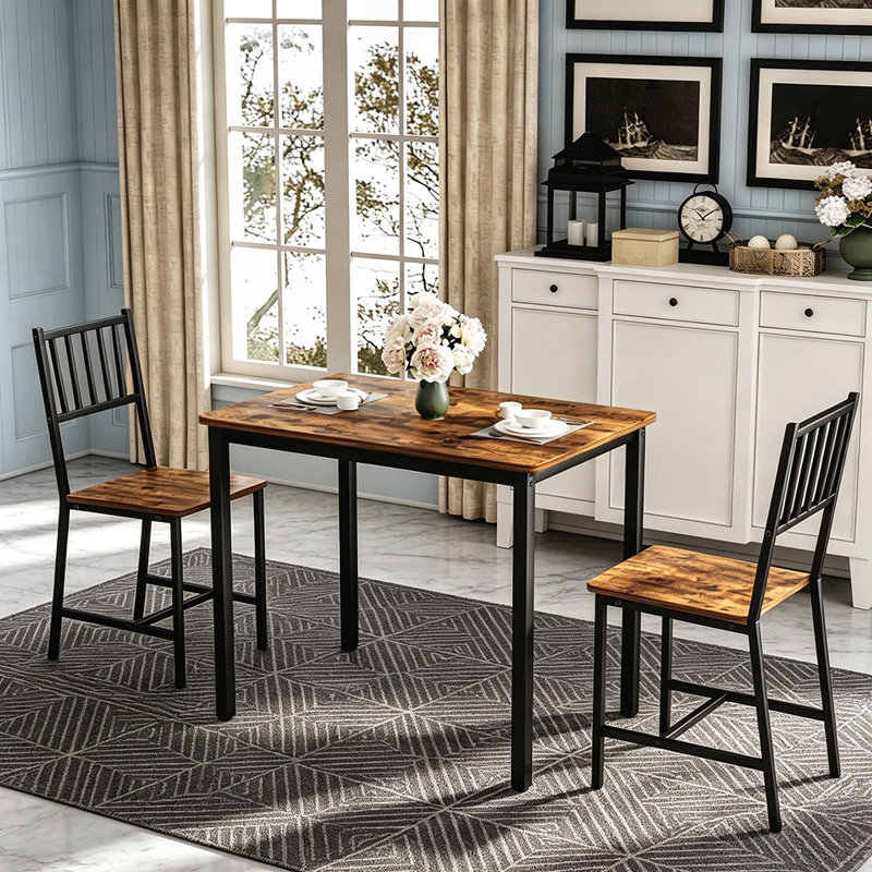 Ensemble de table de bar industriel avec 2 chaises, conception peu encombrante pour la cuisine, le salon et les espaces de fête