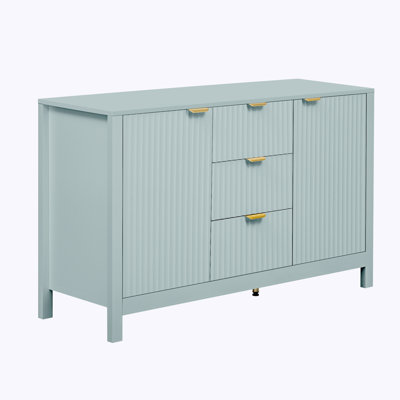 Wave Design Sideboard Storage Console Table with Adjustable Shelves, 3 Drawers & Soft-Close Doors