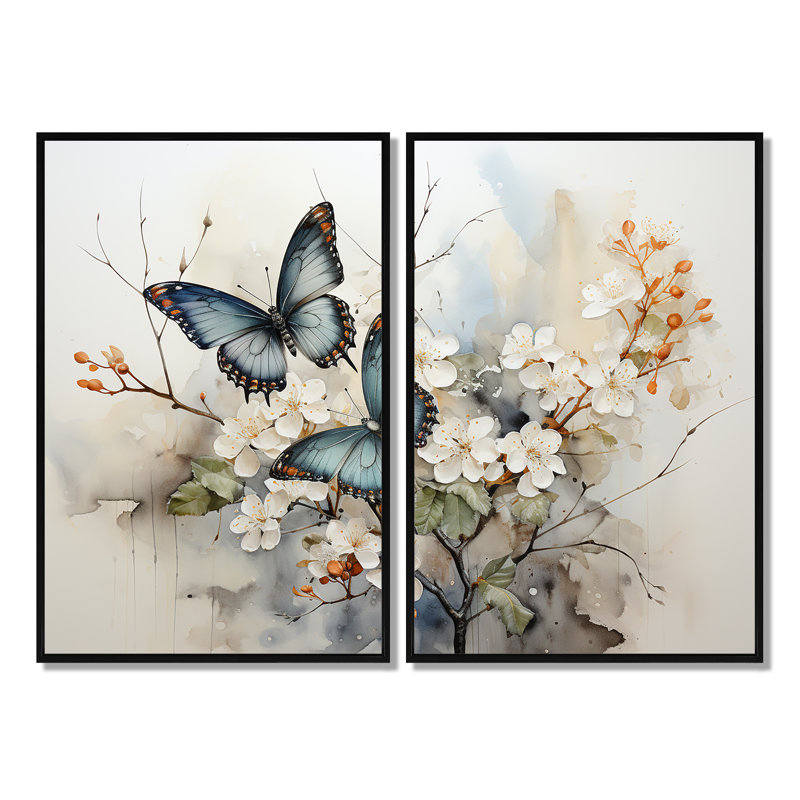 Garceau - Ensemble de 2 reproductions d'art sur toile bleues, Black, H 36 po x l 48 po, Reproduction avec cadre flottant