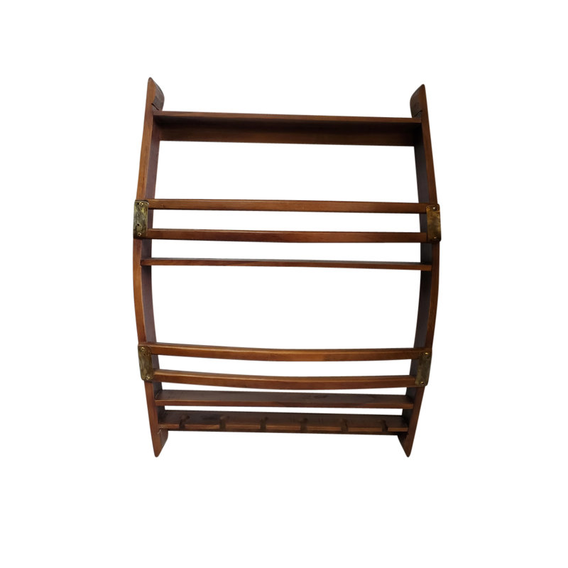 16 Bottle Solid Wood Wall Mounted Wine Bottle & Glass Rack in Brown