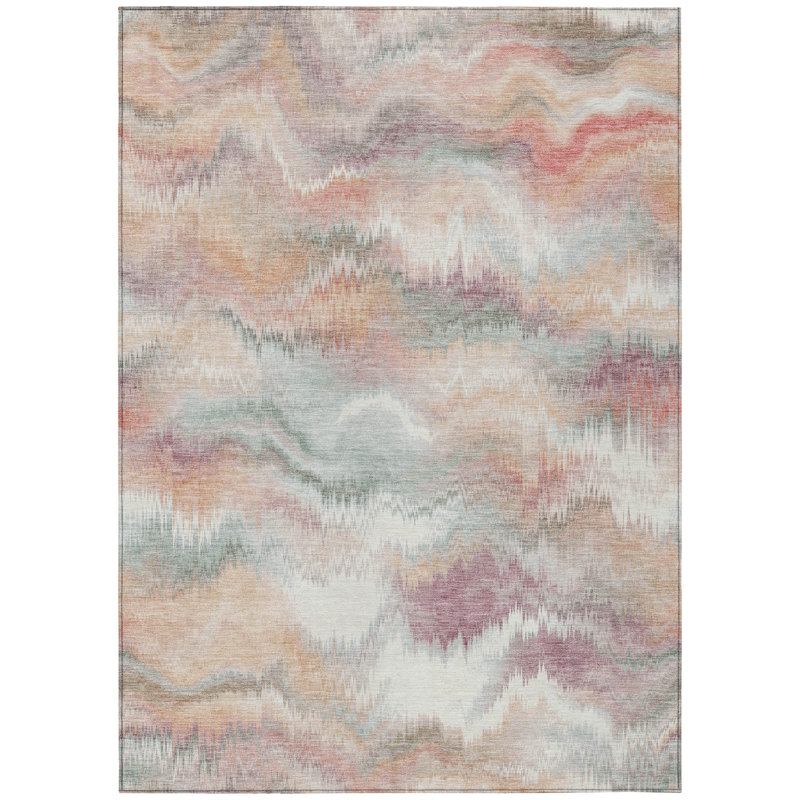 Machine Washable Indoor/Outdoor London ACN2258 Swirls Rug, Rectangle 10' x 14'