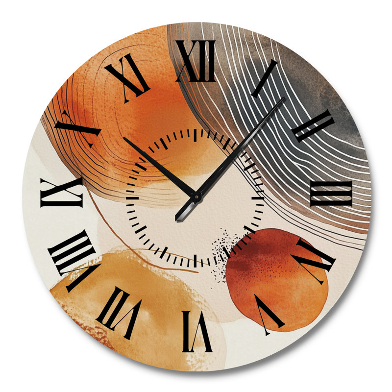 Horloge murale ronde en métal orange bohème Boho Terracotta Pulse III, Grand