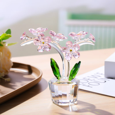 Figurine en cristal Crystal Forget-Me-Not, décoration florale rose fabriquée à la main pour le salon, la chambre à coucher et le bureau