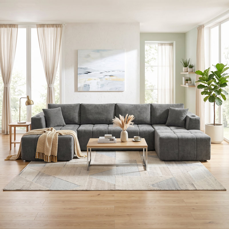 Canapé modulaire en chenille Aino, Gris foncé