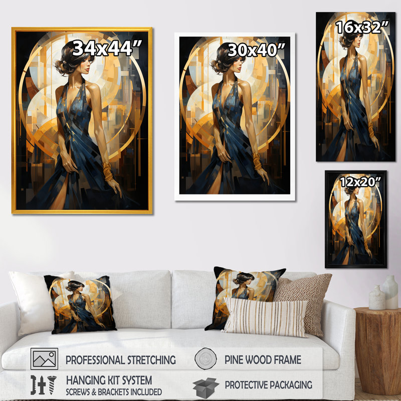 Art sur toile Sapphire Woman Elegance VII, Cadre flottant noir, H 20 po x l 12 po x P 1 po