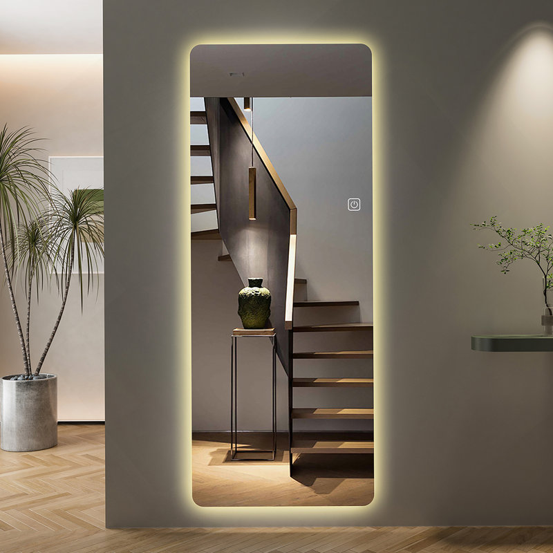 65X21in Full Body Mirror With Lights Full Length Mirror Wall Hanging Type Suitable For Bedrooms, Dimming And 3 Color Lighting