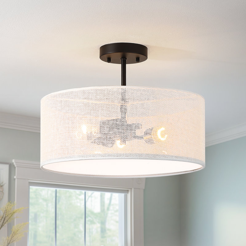 Plafonnier semi-encastré en rotin 3 lumières Roelke, Blanc