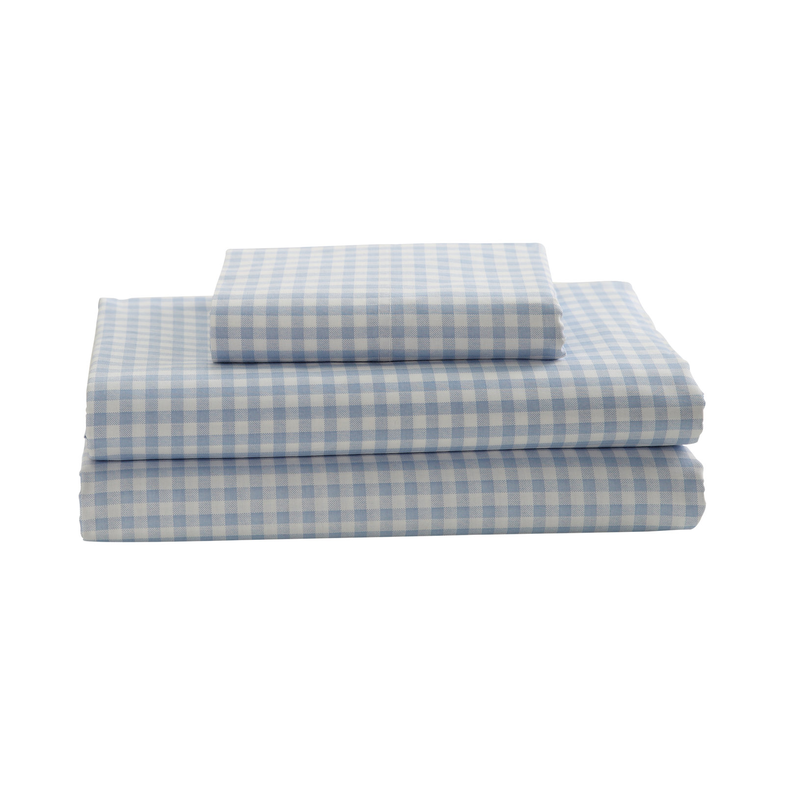 Gingham Cotton Sheet Set, Blue, Queen Sheet Set with 2 Standard Pillowcases