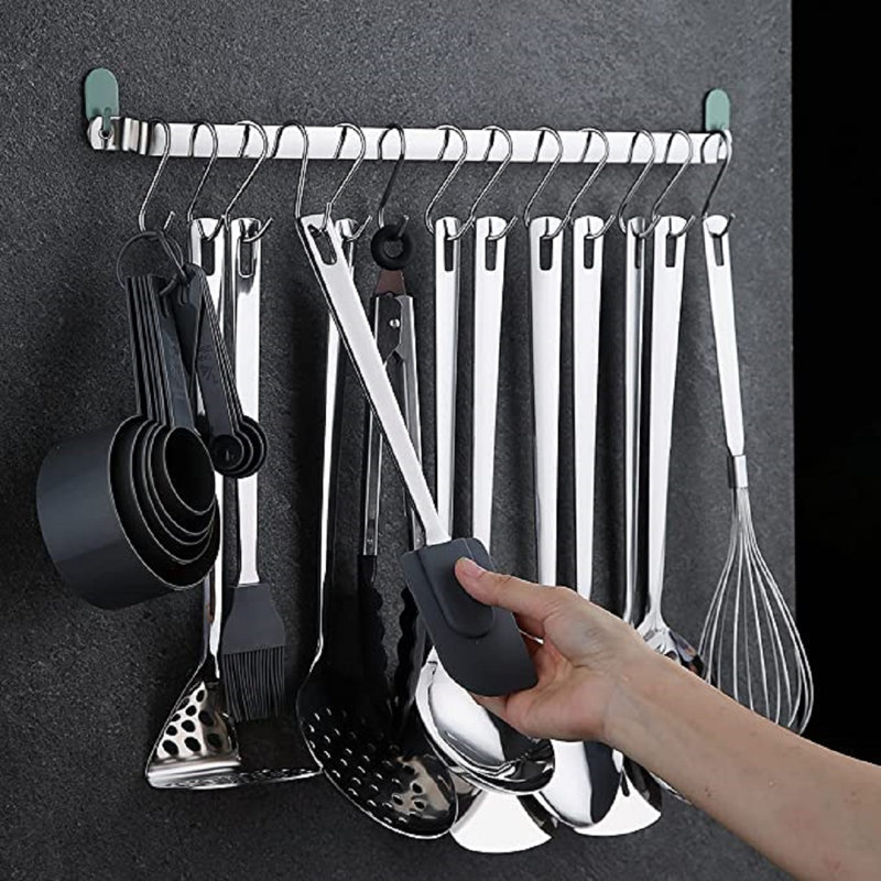Ensemble d'ustensiles de cuisine en acier inoxydable, ensemble d'ustensiles de cuisine 37 pièces, ensemble d'outils de cuisine avec support à ustensiles antiadhésif et résistant à la chaleur, va au lave-vaisselle, facile à nettoyer